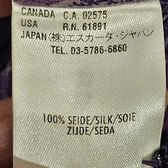 Escada SZ 42/L Stunning Purple Floral Long Bell Sleeve 100% Silk Blouse V-Neck - Picture 4 of 9
